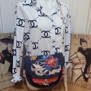 IVKO Embroidered Floral Navy Bag